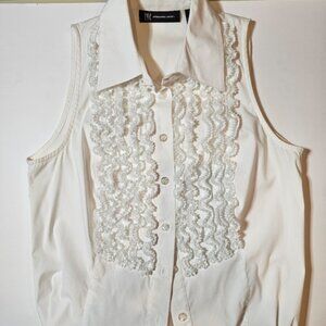 NWOT INC International Concepts White Sleeveless Ruffle front blouse - size 4